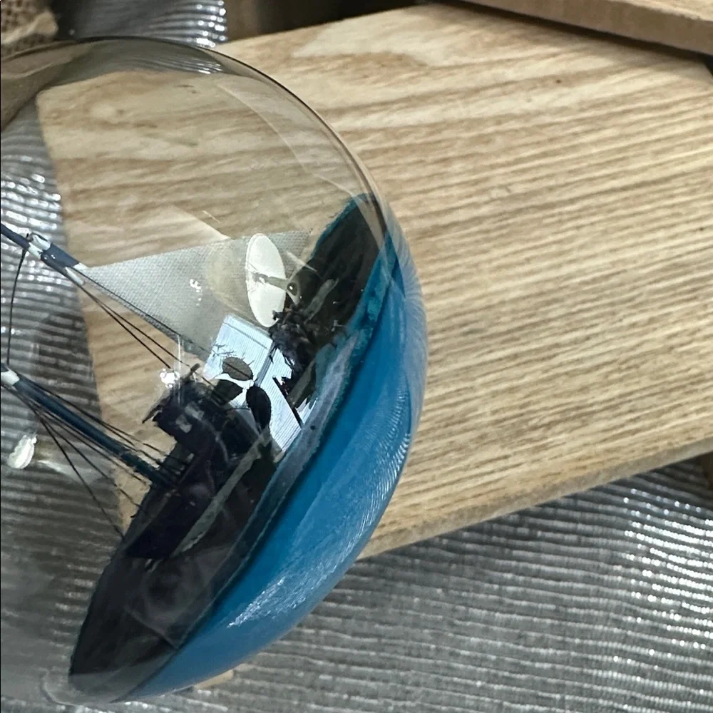 Crate & Barrel Ship-In-A-Bottle Glass Christmas Ornament Nautical